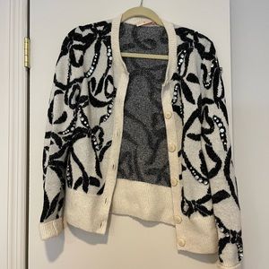 Tory Burch black and white swirl cardigan with crystals